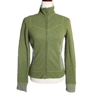 Prana Wool Blend Full Zip Mock Neck Sweater Jacket Womens XS Green Pockets